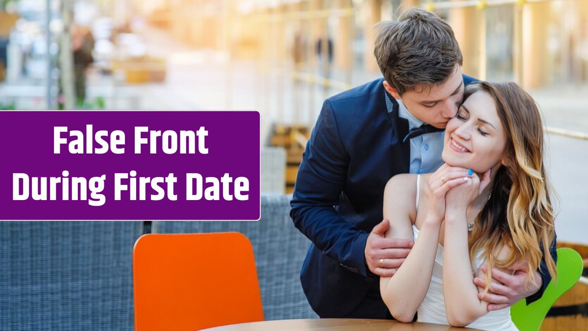 Groom embraces the bride's shoulders at a table in a cafe.